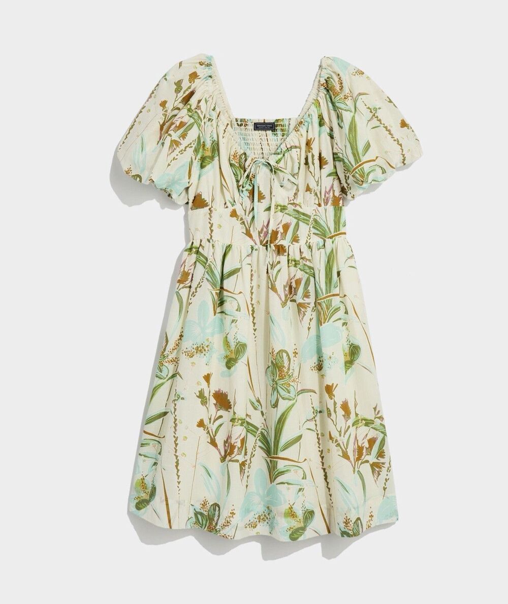 Vineyard Vines Wild Floral Puff Sleeve Dress Size XL Preppy Southern Summer